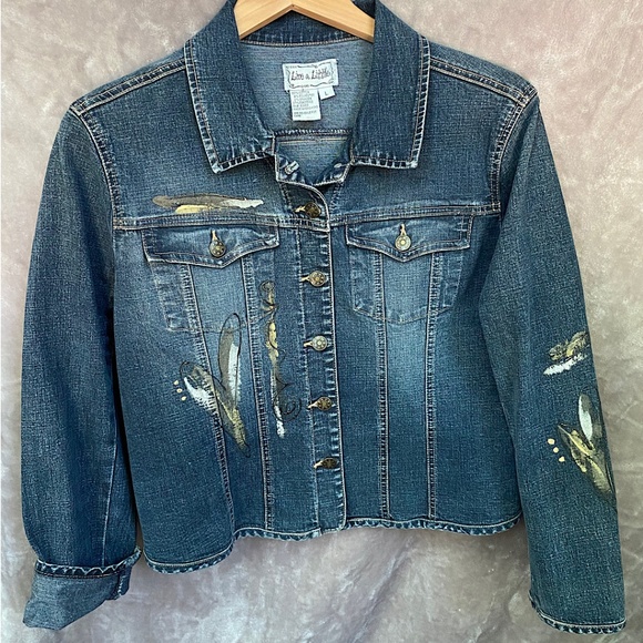 🎉Live a Little, Hand Painted Denim Jacket, Size Large, Blue - Picture 1 of 7